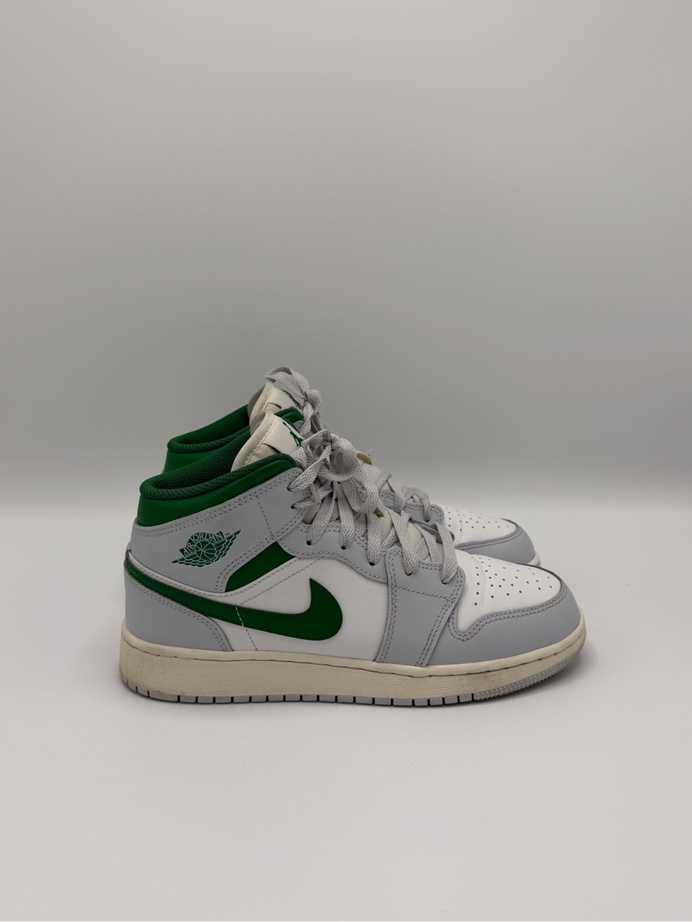 Jordan High-Top Sneakers in White, Gray & Green